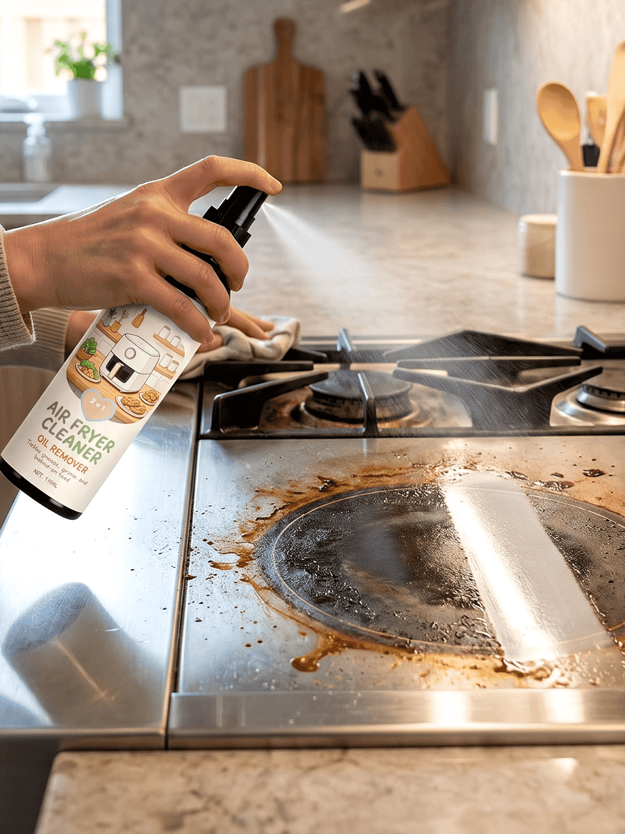 2-i-1 Airfryer Rensespray & Affedter + Gratis Mikrofiberklud