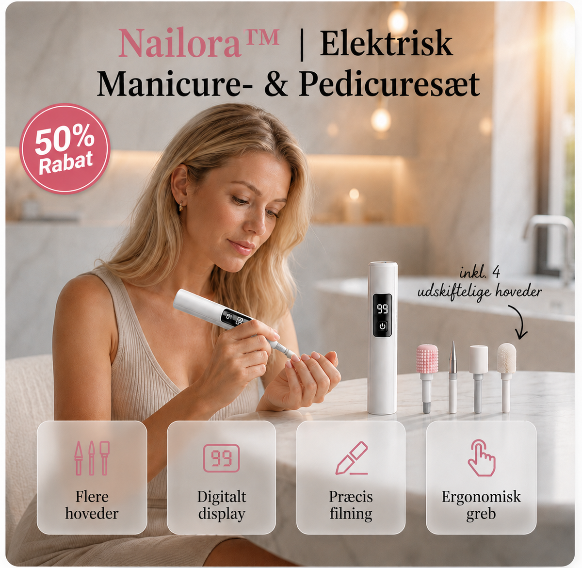 Nailora | Elektrisk Manicure- & Pedicuresæt
