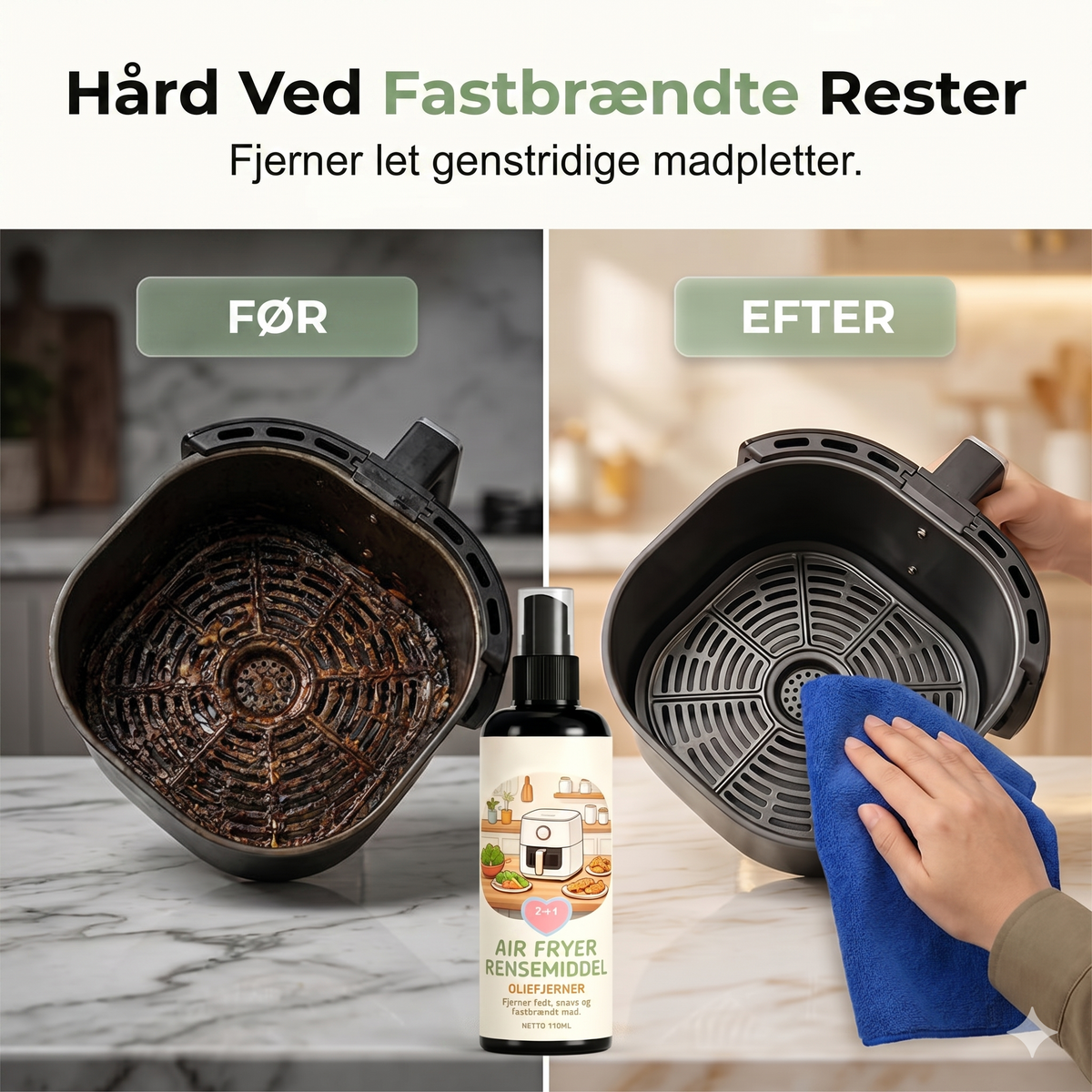 2-i-1 Airfryer Rensespray & Affedter + Gratis Mikrofiberklud