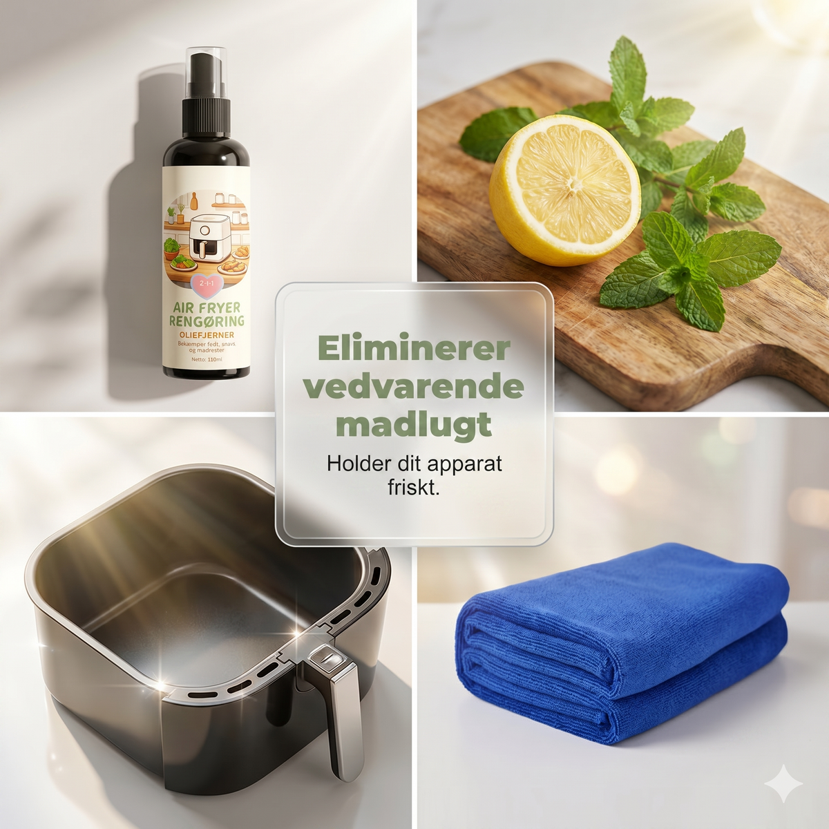 2-i-1 Airfryer Rensespray & Affedter + Gratis Mikrofiberklud