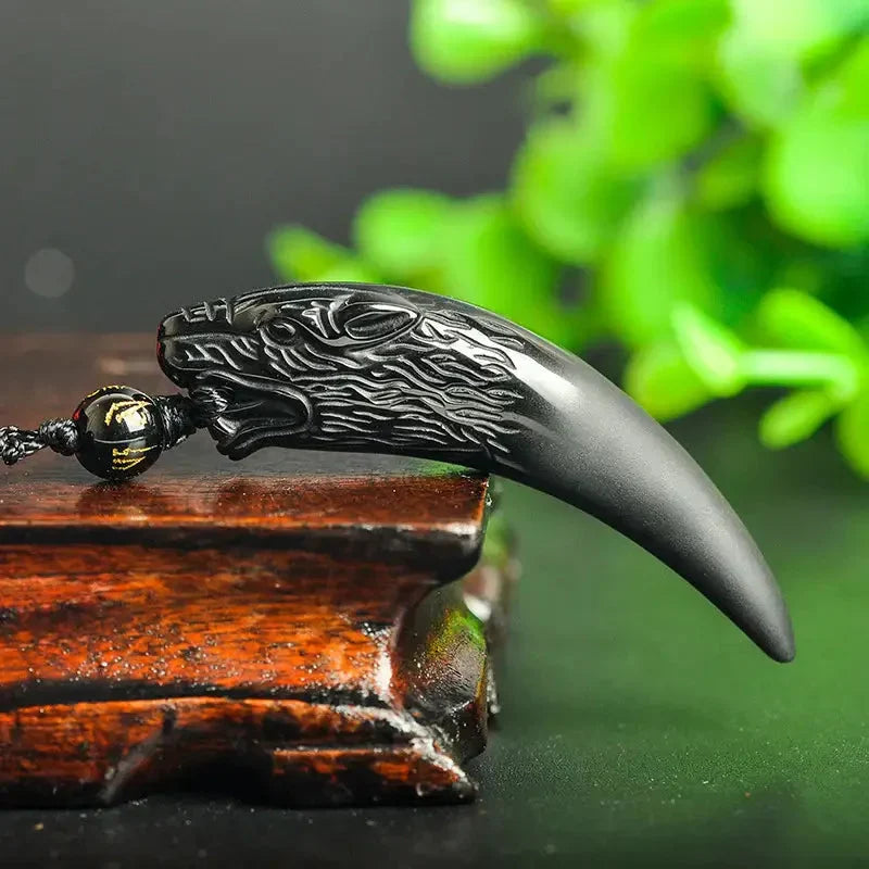 Obsidian Wolf Vedhæng Halskæde