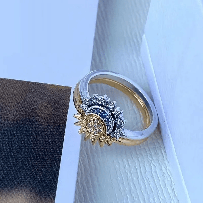 Sølv Ring med Måne og Sol Design Tidløs Stil