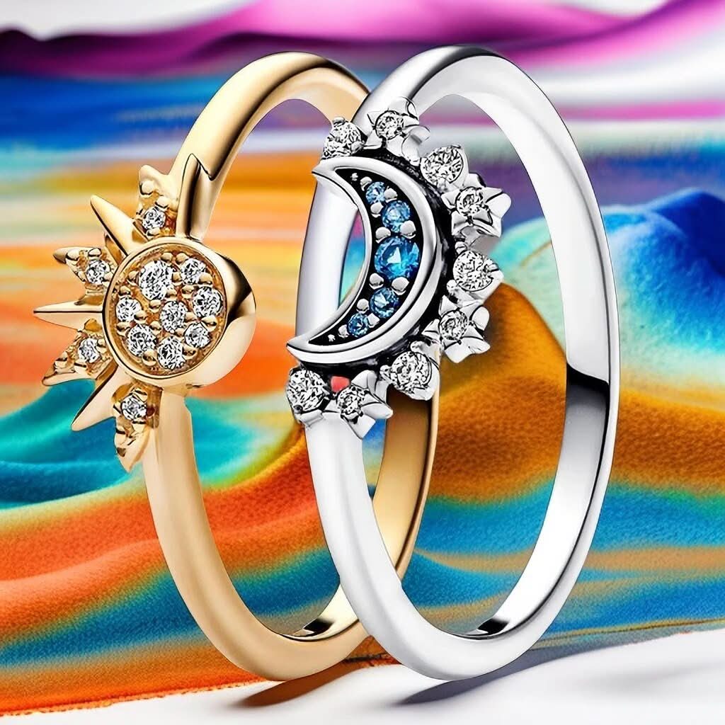 Sølv Ring med Måne og Sol Design Tidløs Stil