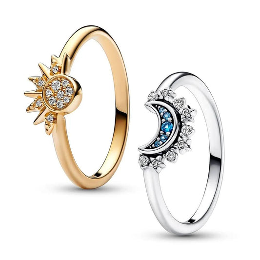 Sølv Ring med Måne og Sol Design Tidløs Stil