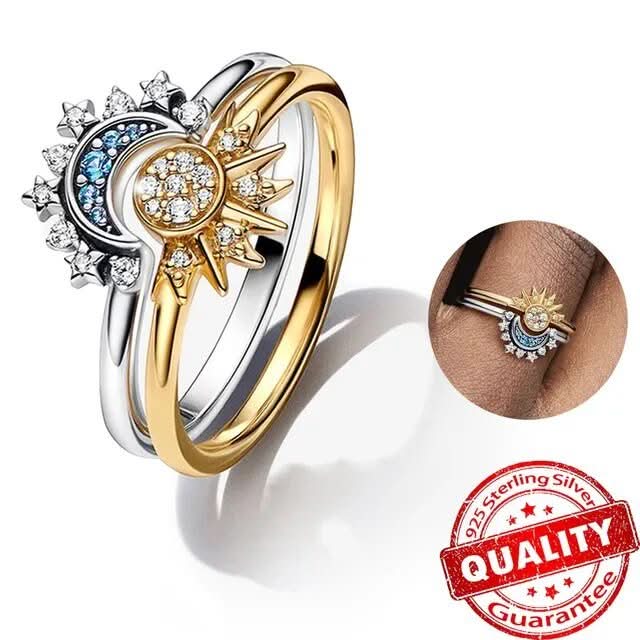 Sølv Ring med Måne og Sol Design Tidløs Stil