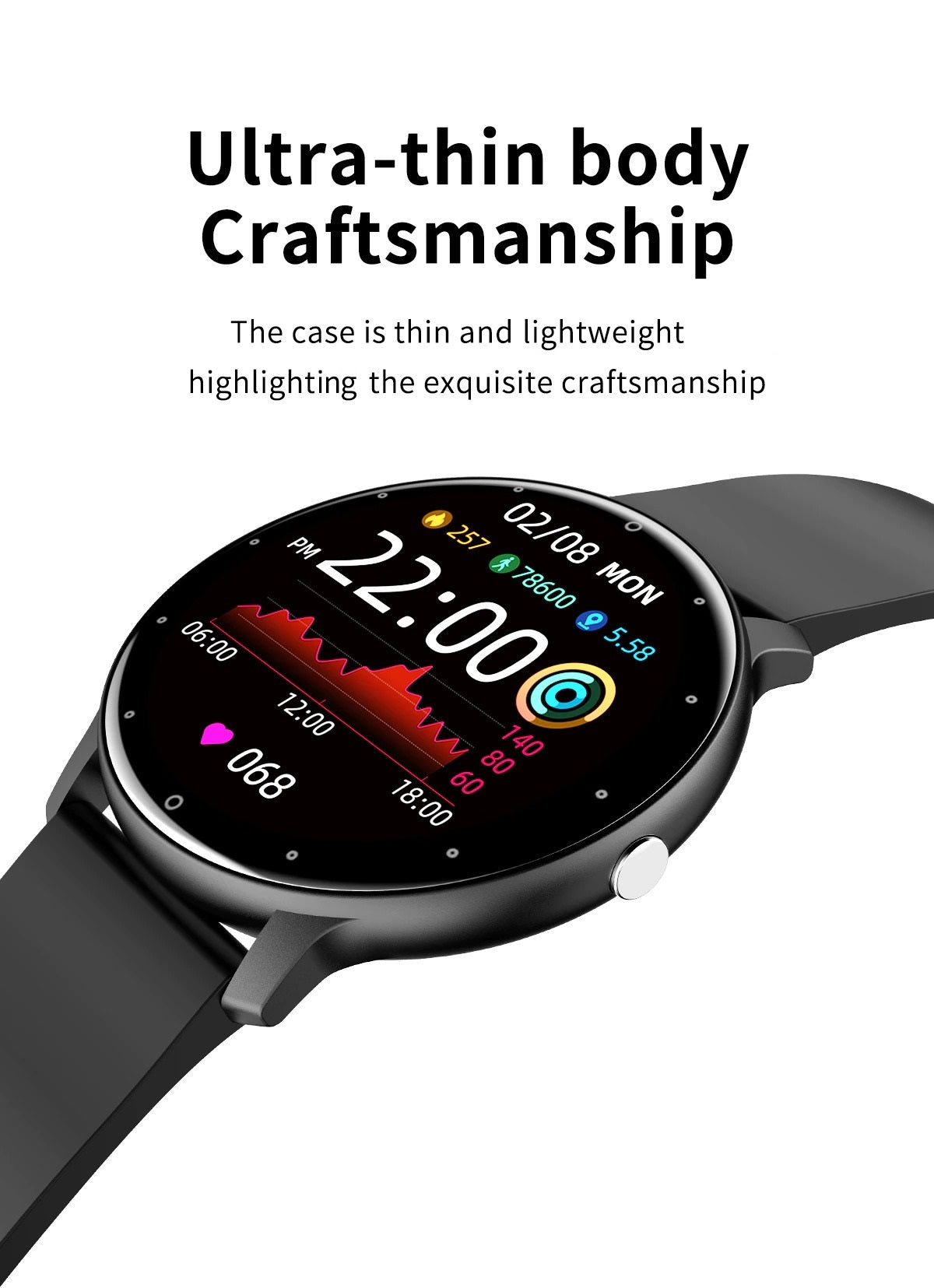 Unisex Smartwatch Slankt Design med Sundhedsovervågning og Vandtæt IP67